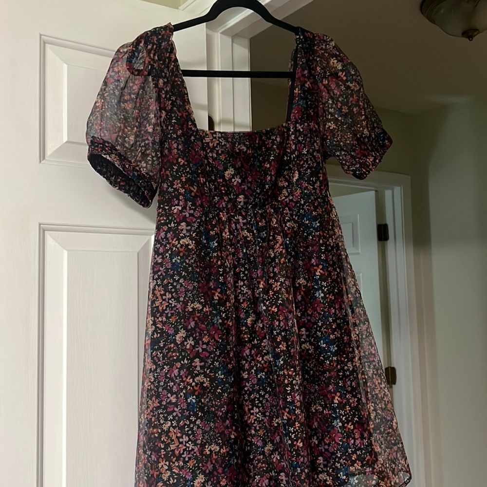 Wild fable puffy sleeve dress colorful flowers